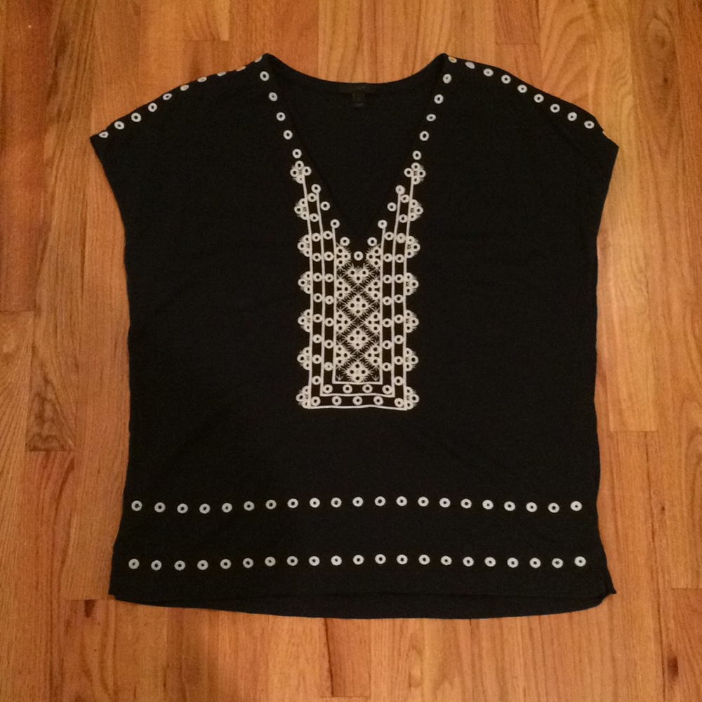 Navy J Crew embroidered top. Brand new.